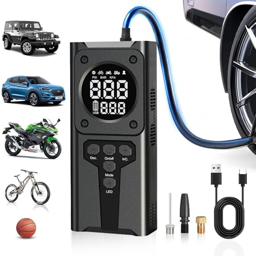 Sevenchip Tire Inflator Portable Air Compressor, Cordless Air Pump for Car Tires with Digital Pressure Gauge, LED Light, 150 PSI 3X Faster Portable Air Pump for Car, Pickup,Motorcycle, Bikes, Balls