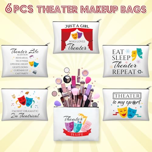 Reginary 6 Pcs Theatre Makeup Bags Musical Theater Gifts for Women Theatre Zipper Cosmetic Bag Broadway Gifts for Drama Theater Actors and Lovers4