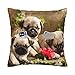 HABXNJF Kissenbezüge, Mops, Welpen, Blumen, Retro-Kissenbezug, 40 x 40 cm, quadratische Kissenbezüge für Wohnzimmer, Sofa, Schlafzimmer
