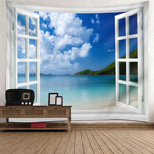 Tenture murale vue de la fenêtre plage 140x210cm tapisserie