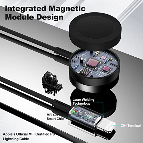 Image of Upgraded Apple Watch Charger Cable USB C, [Apple MFi Certified] Magnetic iWatch Charging Cable 6ft, Type C 2-in-1 iWatch Charging Cord for Watch Series Ultra 9 8 7 6 5 4 3 SE & iPhone 14 /13-Black