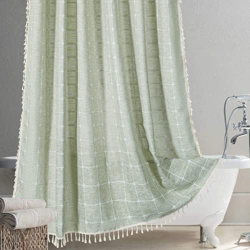 Awellife Sage Green Boho Farmhouse Shower Curtain - Premium Quality Heavy Duty Linen Cute Modern Chic Bathroom Shower Curtain Set Bohemian Rustic Cottage Country Bathroom Decor Machine Washable #TOP28