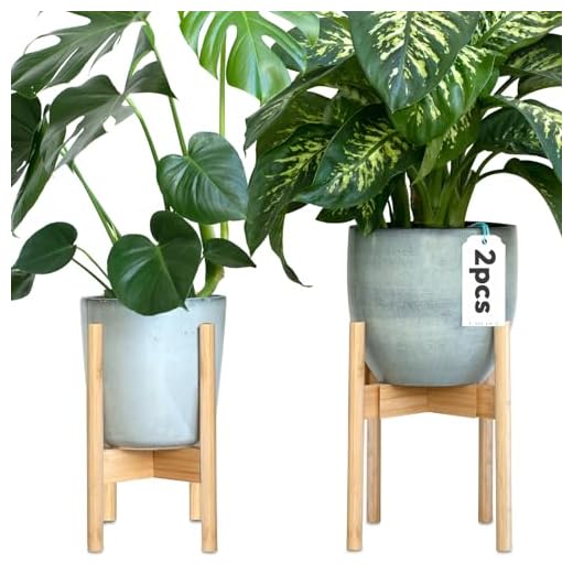 Gadgy blompiedestal i bambu | Set med 2 st. växthyllor i bambu| Ställbar blomkruka med hållare för blomkruka upp till Ø 30 cm.