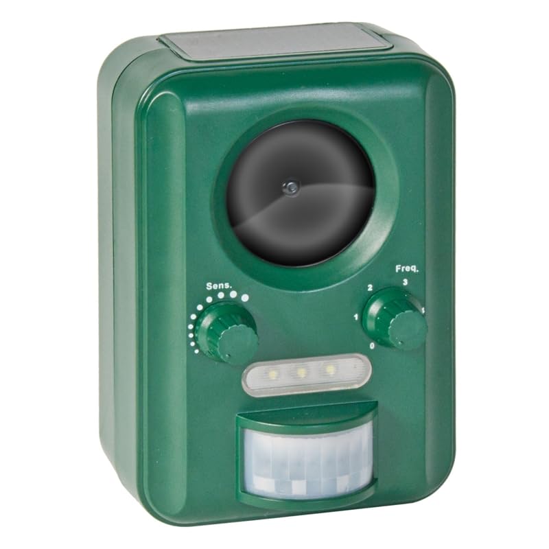 Voss.Sonic The Cat and Pest Scarer - Flash + Ultrasonic = The Solution for a clean yard and garden - Solar Powered Battery Operated Ultrasonic Cat and Pest Repeller (darkgreen)