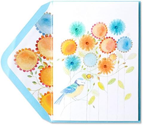Papyrus Embellished Card for Any Mom - Bird with Orange & Blue Vellum Flower - Happy Mother's Day with Love and Warm Wishes