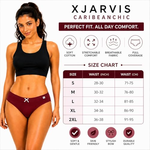Image of XJARVIS CARIBEANCHIC Women's Hipster Panty, Combed Cotton Stretch Underwear, Full Coverage Bikini Brief, Soft Breathable Everyday Innerwear