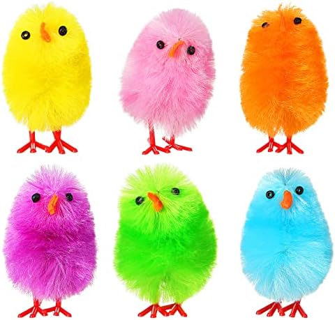 6 Confezione 4 cm/ 1,57 Pollici Mini Pulcini Soffici di Pasqua Decorazioni di Pollo di Peluche Colorati Decorazioni Pasquali Assortiti Accessori per Caccia Uova Cofano Modelli Display