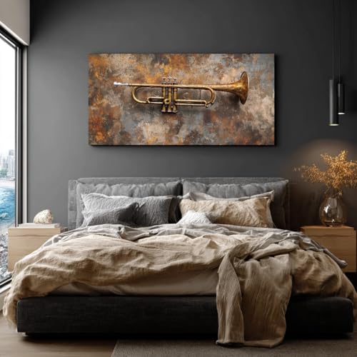 Tableau decoration murale nostalgique trompette grand format sans cadre - 3