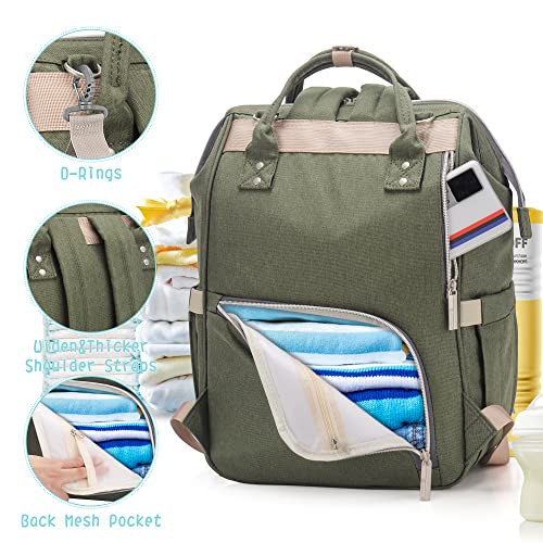 Pipi bear Nappy Changing Bag, Multi-functional Waterproof Travel Diaper Bag Backpack with Changing Pad (Olive Green) - Image 4