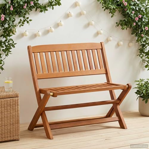 Banco infantil de madera de eucalipto marrón plegable de 61x38x57 cm para jardín 2