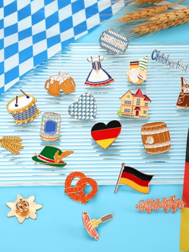 Image of JUNEBRUSHS 28pcs Oktoberfest Buttons Pins, Bavarian Style Badges for Oktoberfest Party Adults Autism Awareness Party Gift Supplies Clothes Decor Accessories