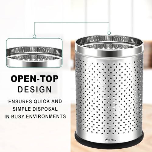 Image of mofna 6L Stainless Steel Dustbin for Home, Silver Open Top Perforated Garbage Bin Without Lid, Waste Bin for Kitchen, Bathroom, Bedroom, Washroom, Office & Toilet, (7 x 10 Inch, Pack of 1)