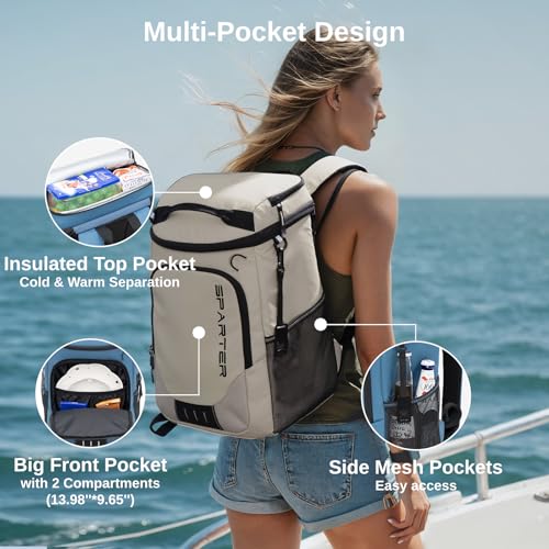 Image of SPARTER Backpack Cooler Insulated Leak Proof 33 /49 Cans, 2 Insulated Compartments Thermal Bag, Portable Lightweight Beach Travel Camping Lunch Backpack for Men and Women