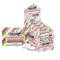 Fisherman’s Friend Strawberry und Lime, 24er Vorratsbox, Exklusive Sorte mit Erdbeer, Limette und Menthol Geschmack, zuckerfrei und vegan, Bonbons für frischen Atem, 24 x 25g