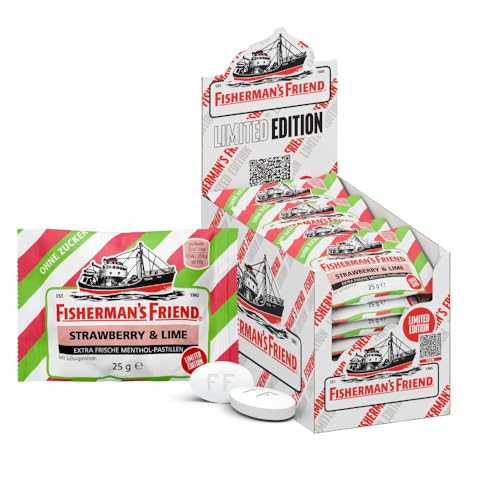 Fisherman's Friend Strawberry und Lime, 24er Vorratsbox, Exklusive Sorte mit Erdbeer, Limette und Menthol Geschmack, zuckerfrei und vegan, Bonbons für frischen Atem, 24 x 25g für 24,99 EUR (-12%) statt 28,56 EUR bei amazon.de Bild: Fisherman's Friend Strawberry und Lime, 24er Vorratsbox, Exklusive Sorte mit Erdbeer, Limette und Menthol Geschmack, zuckerfrei und vegan, Bonbons für frischen Atem, 24 x 25g für 24,99 EUR (-12%) statt 28,56 EUR bei amazon.de