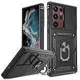 LeYi Armour Case for Samsung Galaxy S23 Ultra with Camera Lens Slide, Military Grade Protective Shockproof Rugged Phone Cover with Ring Stand Holder | Camera Protection | Rotatable Kickstand Black - Image 1