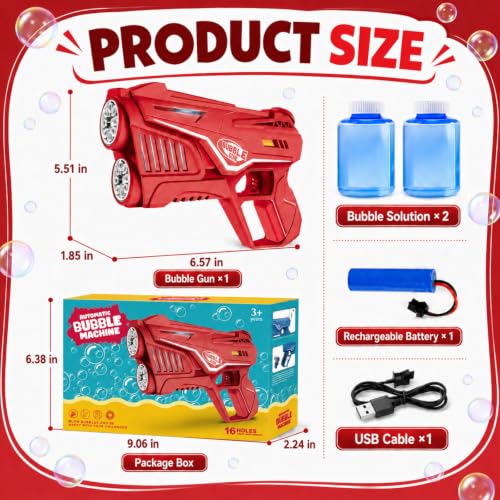 VORBLIX Bubble Gun for Kids 3-8 with LED Lights, Leak-Proof, 16-Hole, Red - image 8
