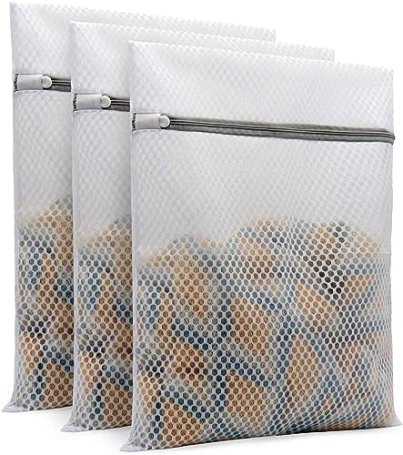Sacchetti per biancheria in rete per l'organizzazione della lavanderia delicati, design a nido d'ape, set da 3 pezzi (30 x 40 cm)