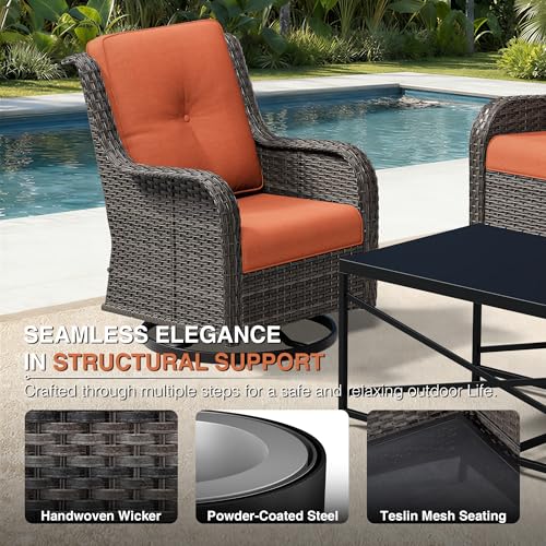 Image of Joyside 7 Piece Wicker Patio Furniture Set, Outdoor Swivel Rocker Patio Chairs with High Back, Deep Seating, Wide Armrest, Thickened Cushions, Outdoor Furniture for Deck, Porch Use