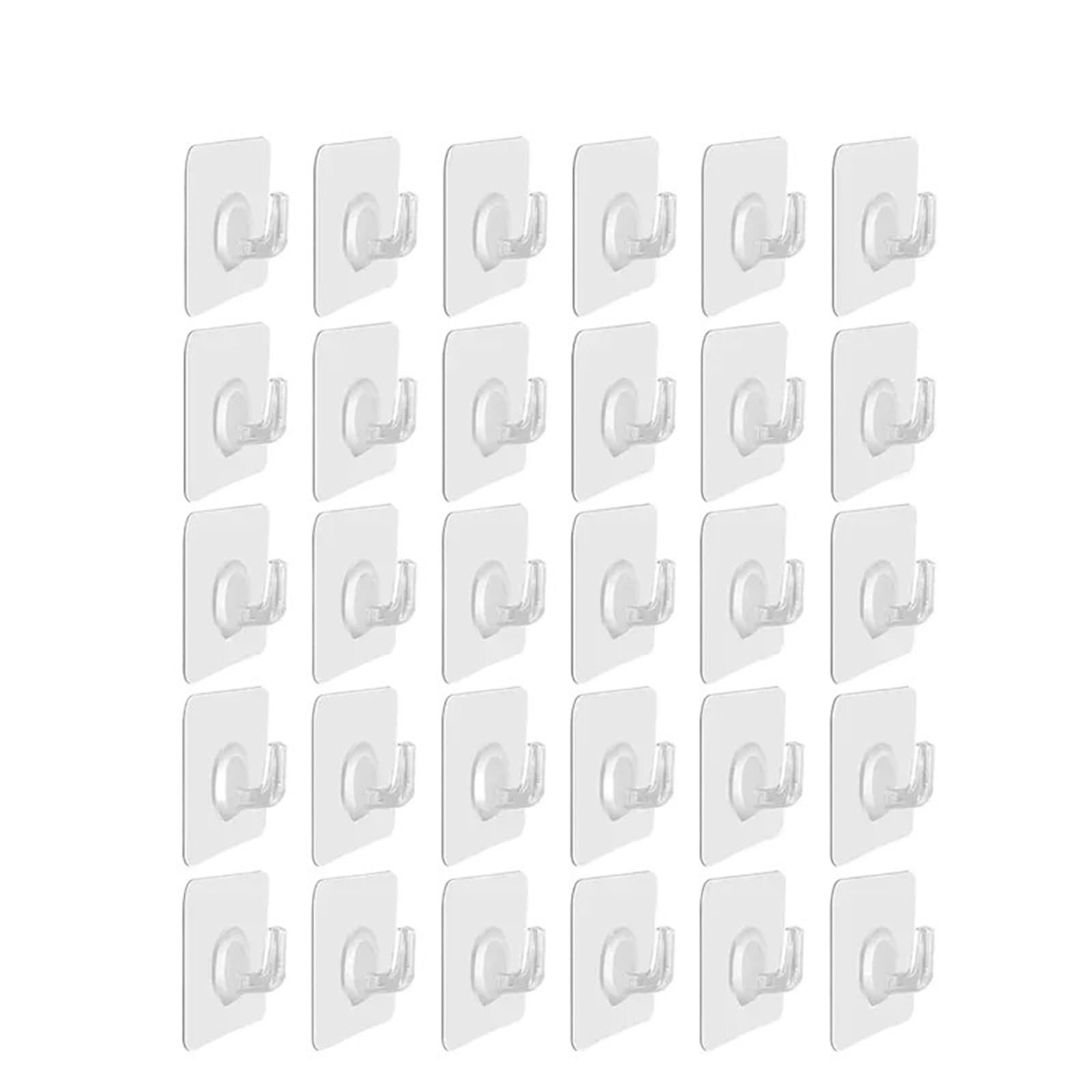 MKYYIOED Adhesive Hooks Self-Adhesive Hook Transparent Door Wall Heavy Load Rack Kitchen Bathroom Towel Key Sticky(30pcs White)