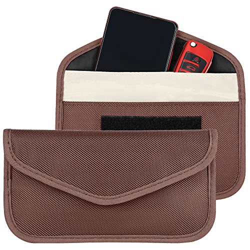 Image of Faraday Bag for Phones (2 Pack, Large) - RFID Blocking Pouch Cage Case, Key Fob Protector, Signal Blocking for Cell Phone Privacy Protection, Car Key FOB, RFID Card Protector (Brown)
