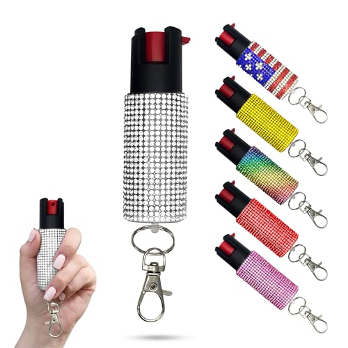 FURY Rhinestone Pepper Spray, 12ft Range, UV Dye Identifier, Police Strength, Made in USA, Stylish Multicolor, Self Defense, Everyday Safety, Slide Top (Silver)