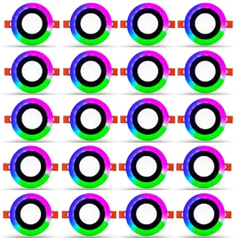 D'Mak 6 Watt 3+3 Round Double Colour LED Conceal Panel Side 3D Effect Light (Pack of 20, White & PGB)