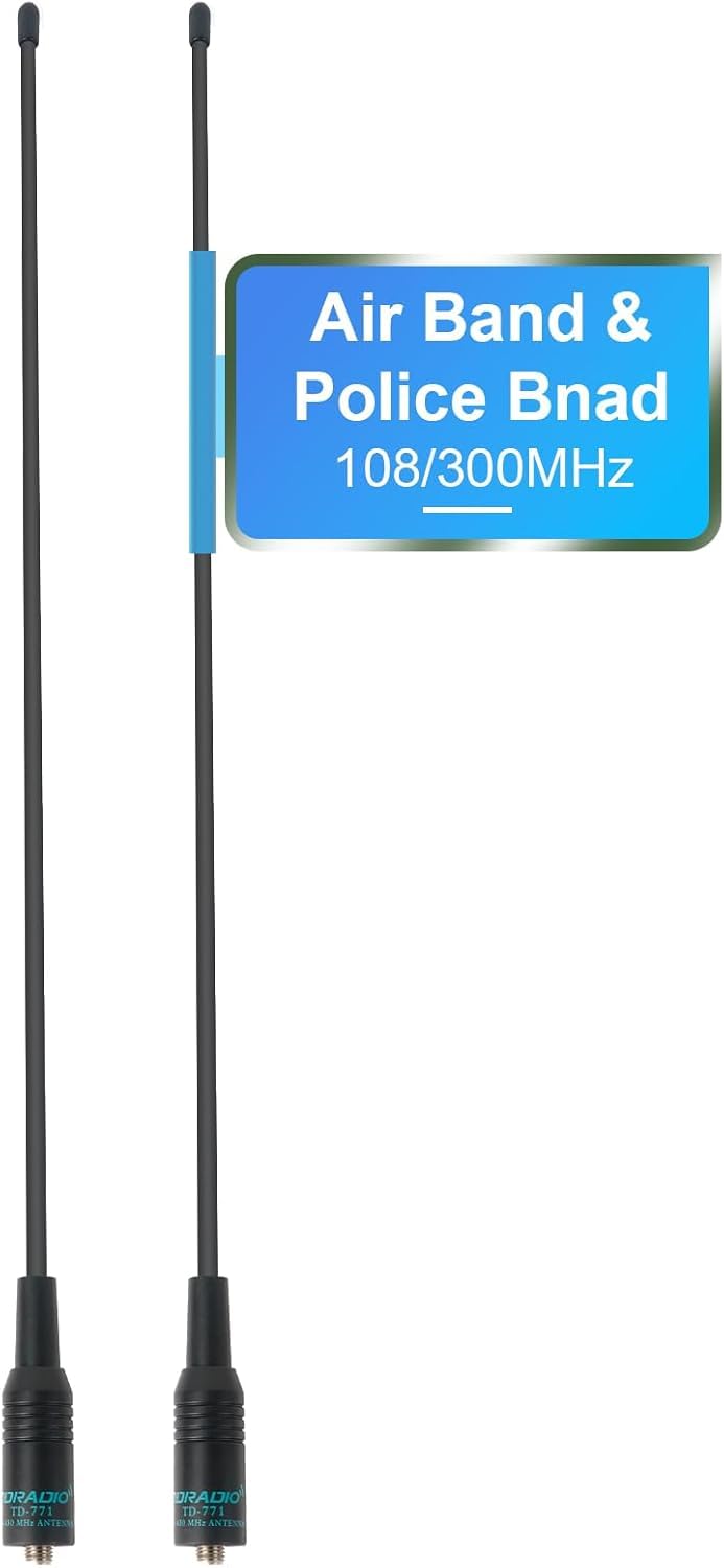 TIDRADIO AirBand Antenne et bande de police (lot de 2, UHF/VHF-120/300 MHz), antenne radio jambon pour BAOFENG UV-5RM, UV-5R mini, UV-5RH, GT-5R, Radtel RT-470X, TD-H3, TD-H8, TD-H3 Plus Talkie Walkie