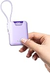 Mini Portable Charger, 10000mAh Ultra-Compact Power Bank, 22.5W PD Fast Charging, Tpye-C Built-in Cable, Small Size External Battery Pack for iPhone, Samsung, Android iPad (Purple)