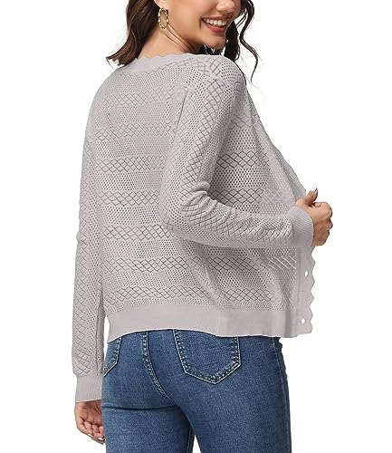 Image of Womens Cropped Cardigan Long Sleeve Button Down V Neck Sweater Open Front Lightweight Shrug for Dresses Tops