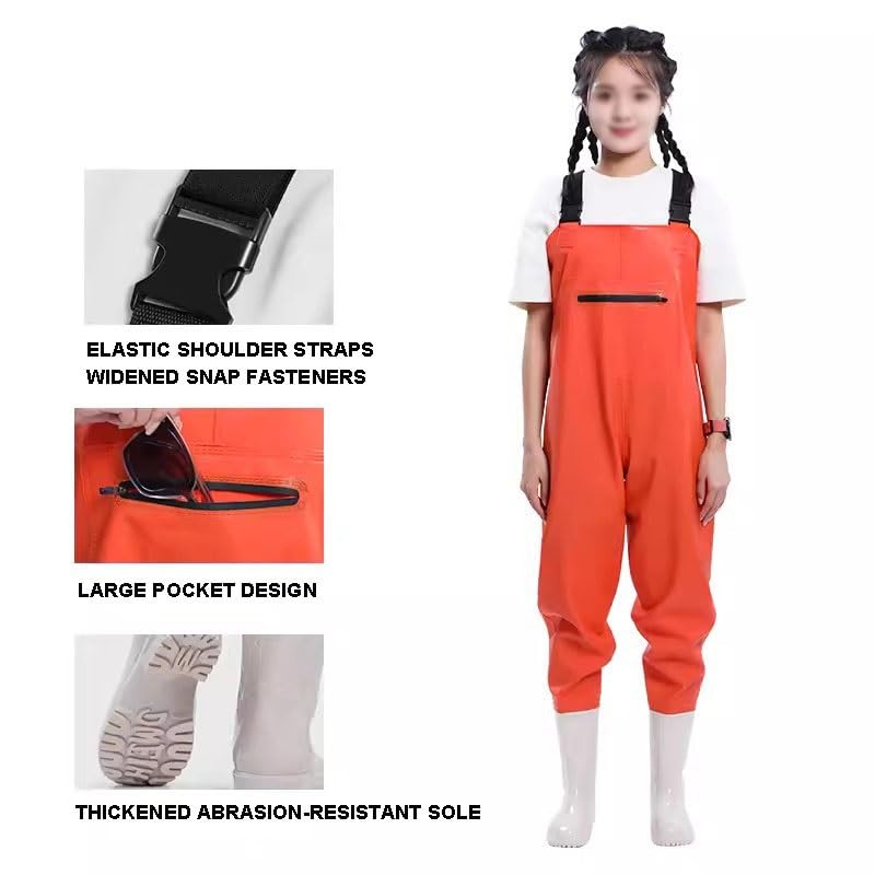 Womens Waders, Hunting Wader with Rubber Boots, Neoprene Waterproof Chest Wader for Fishing and Hunting (Color : Orange, Size : 37)