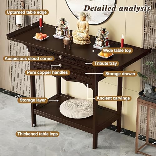 Bamboo Buddhist Altar Table with Door, Sturdy Pooja Cabinet for Incense and Prayer, Elegant Mandir for Bedroom & Living Room Decor