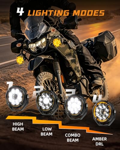 Image of CO LIGHT 5 Inch Motorcycle Fog Lights 150W White /Yellow Auxiliary Lights Hilo Beam Amber DRL LED Pod Lights with Amber /Black Mask Wiring Harness for Motorcycle ATV UTV Night Riding ADV Touring 2PCS