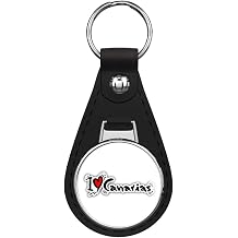 I Lobe Canarias Travel Slogan Black Leather Key Chain Keychain Silver Ring