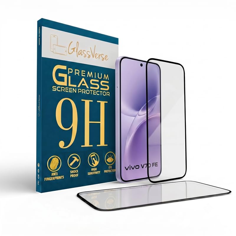 Image of GlassVerse Toughened Oleophobic Tempered Glass For Vivo V70 FE (Pack Of 2) with Free Installation Kit. Full screen Coverage - 6.83 inch