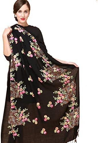 DANA XU Embroidery 100% Pure Wool Pashmina Shawls and Wraps (Light Khaki)