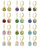 JOERICA 12 Pairs Leverback Dangle Earrings for Women Stainless Steel Dangle Hoop Earrings Set Multi Colored 8mm Cubic Zirconia Earrings