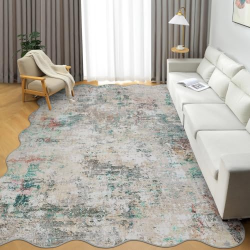 ROYHOME Modern Abstract Scalloped Area Rug 5x7 Non Slip, Colorful