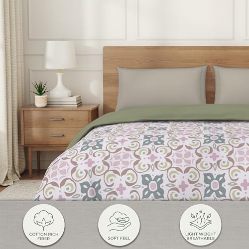 Image of Welspun Arlo Double Bed Quilt Comforter, 2-in-1 Reversible, Lightweight AC Quilt Blanket, Soft Breathable Microfiber for All Seasons & Winter Use, 200x200 cm Double Bed Quilt, Blush