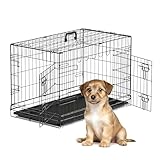 The Fellie Small Dog Crate, Foldable Dog Cage with Double Door, Metal Puppy Crates with Removal Tray, 24" Training Cage for Dogs - Image 1
