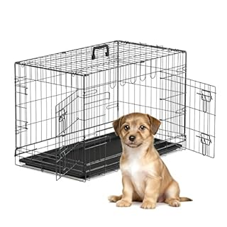 The Fellie 30-Inch Dog Crates Medium Size, Foldable Metal Dog Cage with 2 Doors, Metal Training Crate with Chew-Resistant Tray for Puppy, Portable Dog Travel Crate