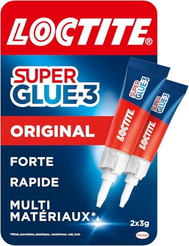 Loctite – Super Glue-3 Original (2 tubes de 3 g) – Colle forte et résistante de haute qualité – Colle liquide tous matériaux, transparente à séchage...