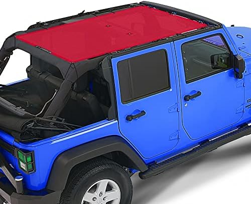 Alien Sunshade Jeep Wrangler JKU (2007-2018) – Full Length Mesh Sun Shade for Jeep JK Unlimited - Blocks UV, Wind, Noise - Bikini Jkini Top Cover for Sport, Sport S, Sahara, Rubicon (Red)