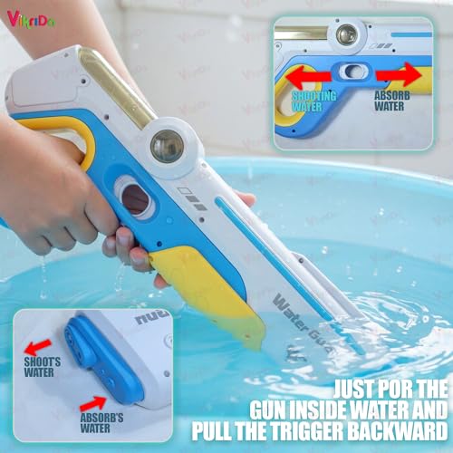 Image of VikriDA Electric Water Gun with Free Extra Rechargeable Battery LED Lights & Self-Filling Function 25-32 Ft Long Range High Pressure Water Blaster Pool & Beach Summer Toy - Multicolor