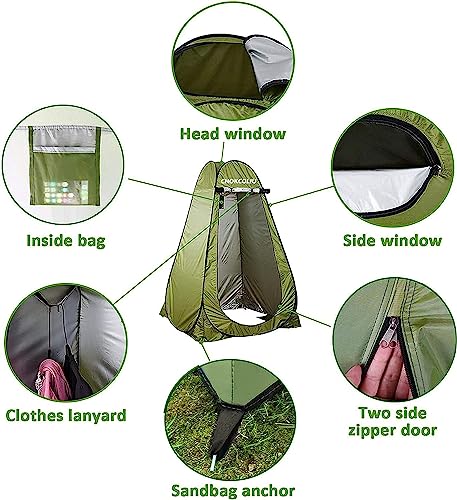 Pop-up Shower Tent & 20L Solar Shower Bag Combo - Waterproof Camping Privacy Shelter with Portable Heated Water Reservoir for Outdoor Bathing, Beach, Hiking (Green, 120x120x190cm) by NC - Image 2