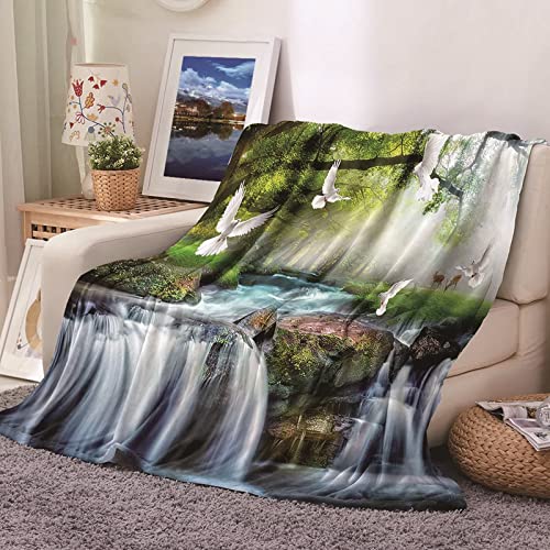 Couverture de lit douce KnSam 180x240cm plaid polaire flannel motif cascade vert bleu