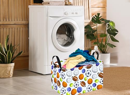 Image of Footballs Storage Basket Laundry Clothes Basket Laundry Hamper with Handles, Storage Box and Bins Gift Basket
