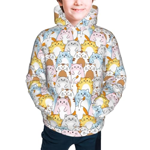 Cute Colorful Cat Cartoon Kids Pullover Hoodies Boys Sweatshirts Girls Athletic Clothes with Pocket2