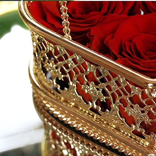 Enchanted Real Preserved Forever Roses In Vintage Heart Shaped Rose Gold Glass Jewelry Box, Fresh-Cut Eternity Flowers That Last Years, Valentine’s Day, Mother’s Day, For Her (Rainbow) #TOP6