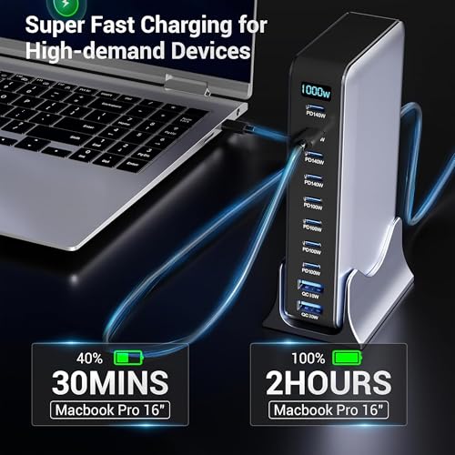 Image of MX 1000W GaN Charging Station, 10 Port USB C Fast Charger (8 USB-C + 2 USB-A), PD 140W Desktop Charger for MacBook, iPhone, Android & Laptops
